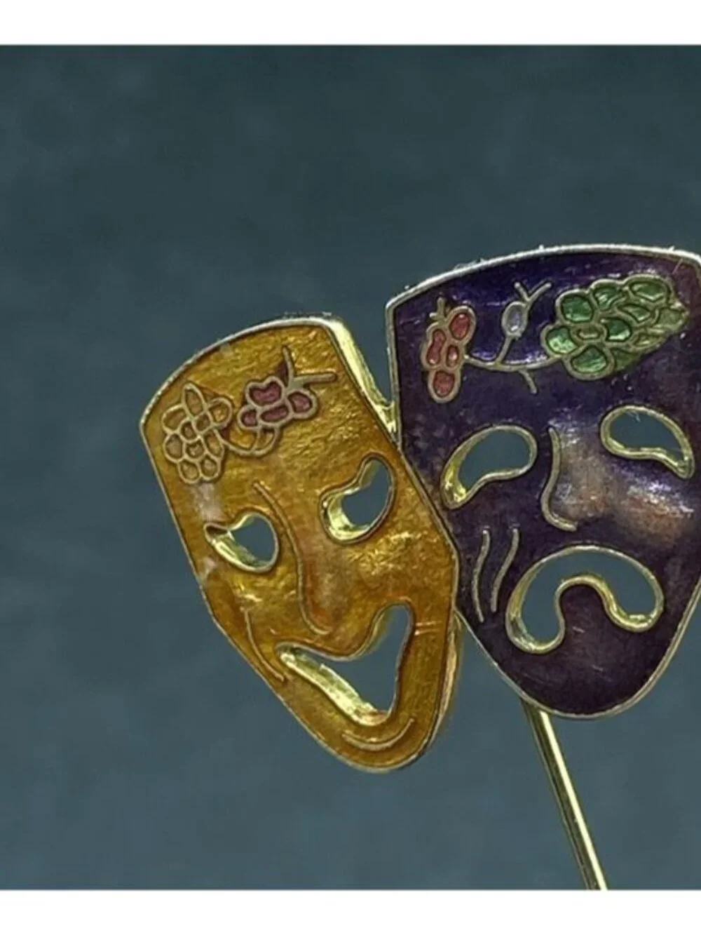 Comedy Tragedy Masks Cloisonné Enamel Stick Pin Vintage - Picture 7 of 9